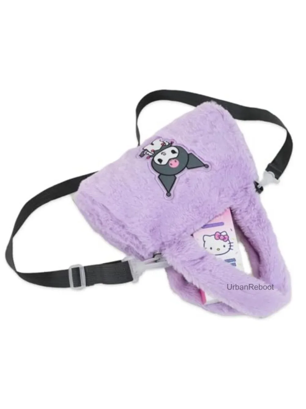 Kuromi Plush Purse for Girls Set Fuzzy Shoulder Bag Stickers Water Bottle